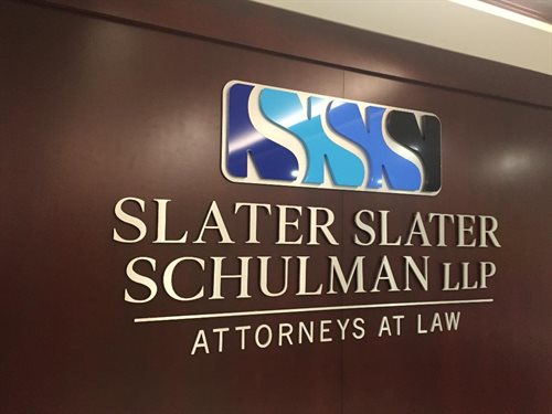 slater slater and schulman melville ny brushed aluminum with painted acrylic logo